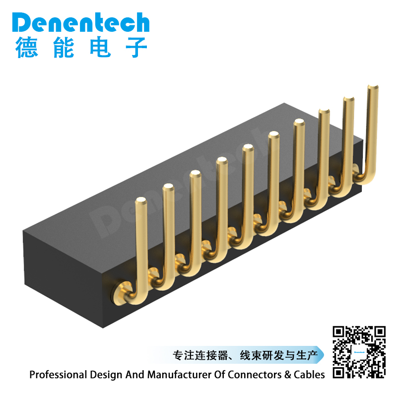 Denentech promotional 1.27MM pogo pin H4.0MM single row female right angle rhodium plated test pogo pin